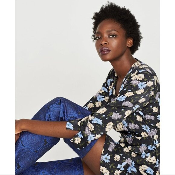 Zara Black Floral Printed Faux Wrap Dress S - Picture 2 of 10